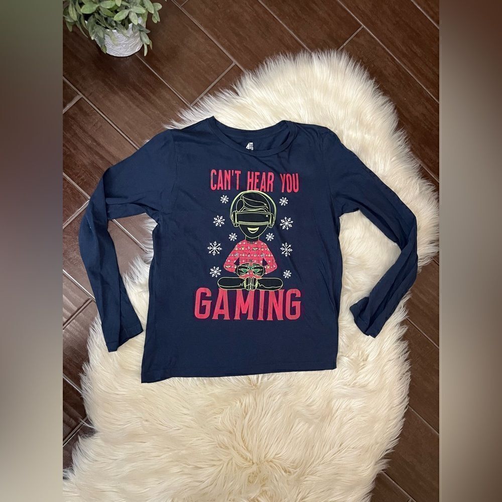 American Dream Team Network ADTN boys gamer christmas navy longsleeved tee sz LG